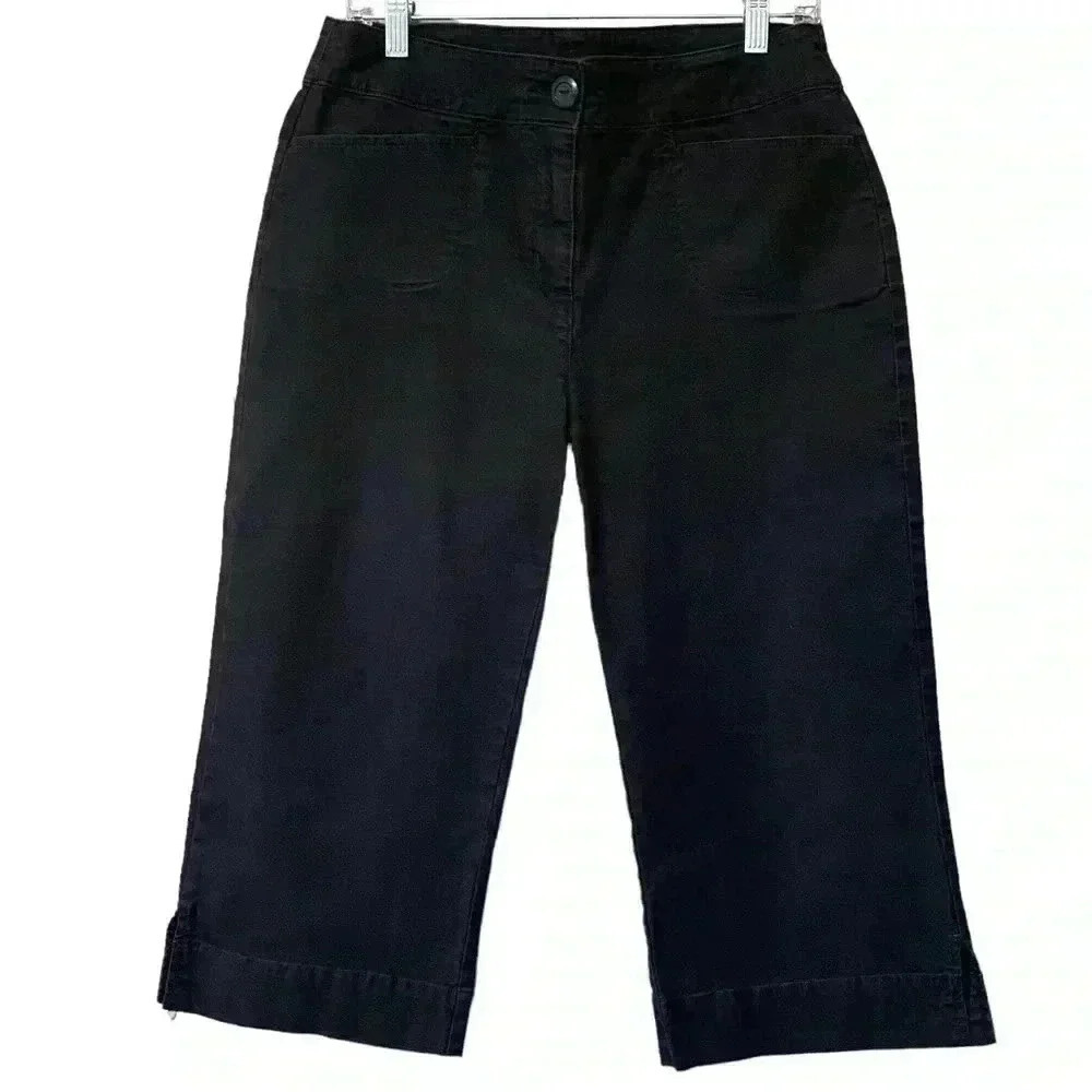 Woolrich Women’s Matte Black 10 Petite Cotton Blend 4-Pocket Slit Hem Capris